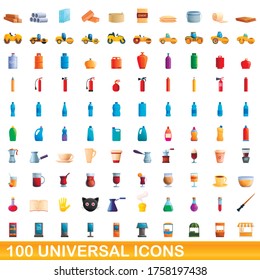 100 universal icons set. Cartoon illustration of 100 universal icons vector set isolated on white background