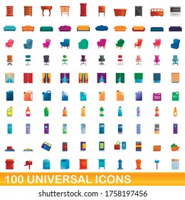 100 universal icons set. Cartoon illustration of 100 universal icons vector set isolated on white background