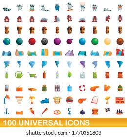 100 universal icons set. Cartoon illustration of 100 universal icons vector set isolated on white background