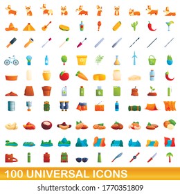 100 universal icons set. Cartoon illustration of 100 universal icons vector set isolated on white background