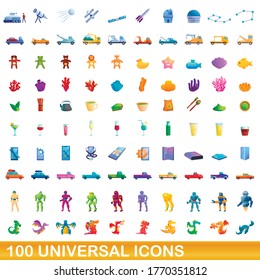 100 universal icons set. Cartoon illustration of 100 universal icons vector set isolated on white background