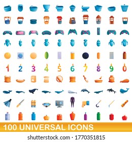 100 universal icons set. Cartoon illustration of 100 universal icons vector set isolated on white background