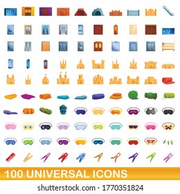 100 universal icons set. Cartoon illustration of 100 universal icons vector set isolated on white background