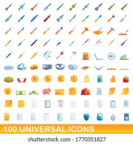 100 universal icons set. Cartoon illustration of 100 universal icons vector set isolated on white background