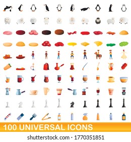 100 universal icons set. Cartoon illustration of 100 universal icons vector set isolated on white background