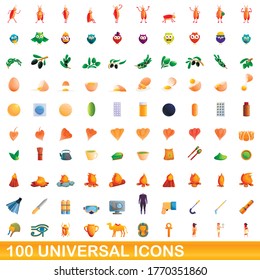100 universal icons set. Cartoon illustration of 100 universal icons vector set isolated on white background