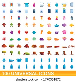 100 universal icons set. Cartoon illustration of 100 universal icons vector set isolated on white background