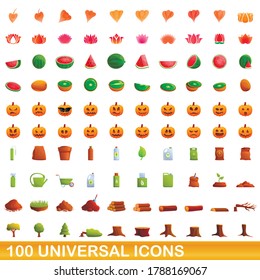 100 universal icons set. Cartoon illustration of 100 universal icons vector set isolated on white background