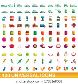 100 universal icons set. Cartoon illustration of 100 universal icons vector set isolated on white background