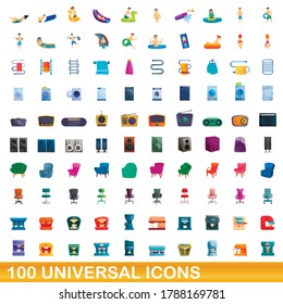 100 universal icons set. Cartoon illustration of 100 universal icons vector set isolated on white background