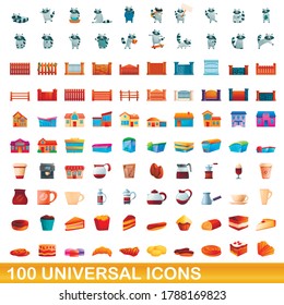 100 universal icons set. Cartoon illustration of 100 universal icons vector set isolated on white background