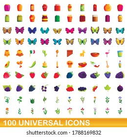 100 universal icons set. Cartoon illustration of 100 universal icons vector set isolated on white background