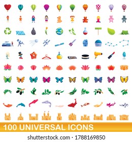 100 universal icons set. Cartoon illustration of 100 universal icons vector set isolated on white background
