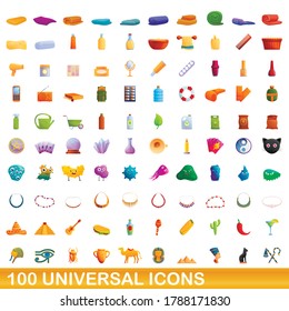 100 iconos universales. Ilustración de dibujos animados de 100 iconos universales conjunto de vectores aislados en fondo blanco