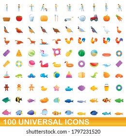 100 universal icons set. Cartoon illustration of 100 universal icons vector set isolated on white background