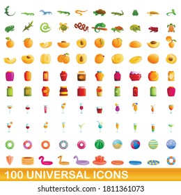 100 universal icons set. Cartoon illustration of 100 universal icons vector set isolated on white background