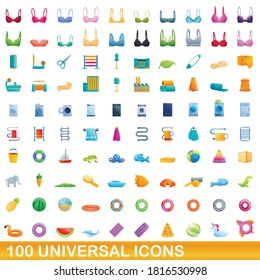 100 universal icons set. Cartoon illustration of 100 universal icons vector set isolated on white background