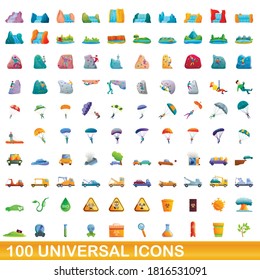 100 universal icons set. Cartoon illustration of 100 universal icons vector set isolated on white background