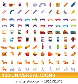 100 universal icons set. Cartoon illustration of 100 universal icons vector set isolated on white background
