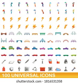 100 universal icons set. Cartoon illustration of 100 universal icons vector set isolated on white background