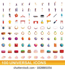 100 universal icons set. Cartoon illustration of 100 universal icons vector set isolated on white background