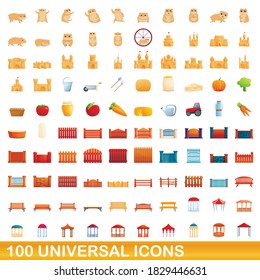 100 universal icons set. Cartoon illustration of 100 universal icons vector set isolated on white background