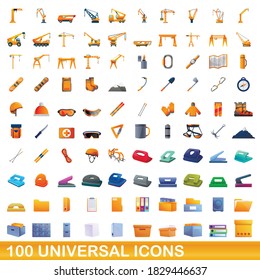 100 universal icons set. Cartoon illustration of 100 universal icons vector set isolated on white background