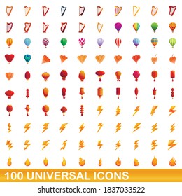 100 universal icons set. Cartoon illustration of 100 universal icons vector set isolated on white background