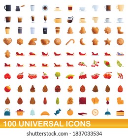 100 universal icons set. Cartoon illustration of 100 universal icons vector set isolated on white background