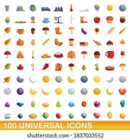 100 universal icons set. Cartoon illustration of 100 universal icons vector set isolated on white background