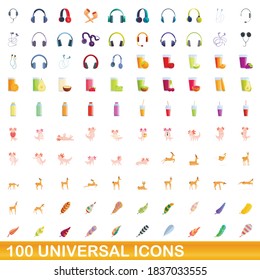 100 universal icons set. Cartoon illustration of 100 universal icons vector set isolated on white background