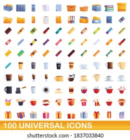 100 universal icons set. Cartoon illustration of 100 universal icons vector set isolated on white background