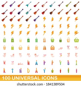 100 universal icons set. Cartoon illustration of 100 universal icons vector set isolated on white background