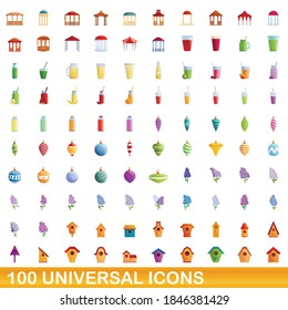 100 universal icons set. Cartoon illustration of 100 universal icons vector set isolated on white background