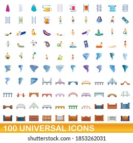 100 universal icons set. Cartoon illustration of 100 universal icons vector set isolated on white background