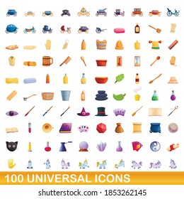 100 universal icons set. Cartoon illustration of 100 universal icons vector set isolated on white background