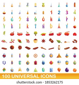 100 universal icons set. Cartoon illustration of 100 universal icons vector set isolated on white background