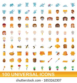 100 universal icons set. Cartoon illustration of 100 universal icons vector set isolated on white background