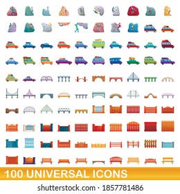 100 universal icons set. Cartoon illustration of 100 universal icons vector set isolated on white background