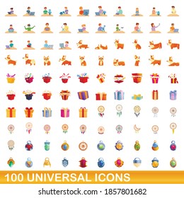 100 universal icons set. Cartoon illustration of 100 universal icons vector set isolated on white background