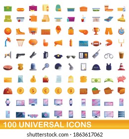 100 universal icons set. Cartoon illustration of 100 universal icons vector set isolated on white background
