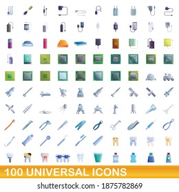 100 universal icons set. Cartoon illustration of 100 universal icons vector set isolated on white background