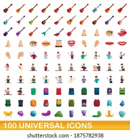 100 universal icons set. Cartoon illustration of 100 universal icons vector set isolated on white background