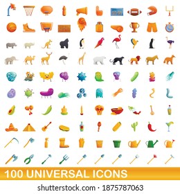 100 universal icons set. Cartoon illustration of 100 universal icons vector set isolated on white background