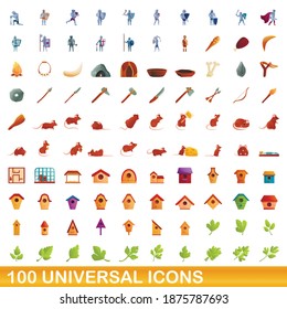 100 universelle Symbole gesetzt. Cartoon-Illustration von 100 universellen Symbolen, Vektorset einzeln auf weißem Hintergrund