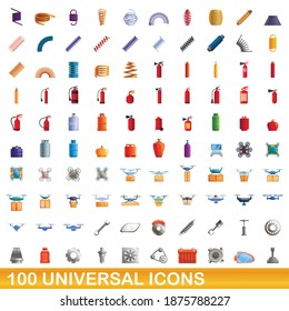 100 universal icons set. Cartoon illustration of 100 universal icons vector set isolated on white background