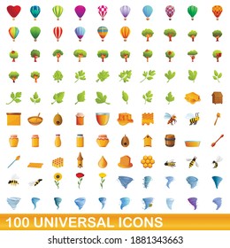 100 universal icons set. Cartoon illustration of 100 universal icons vector set isolated on white background