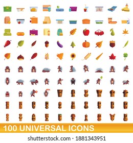 100 universal icons set. Cartoon illustration of 100 universal icons vector set isolated on white background