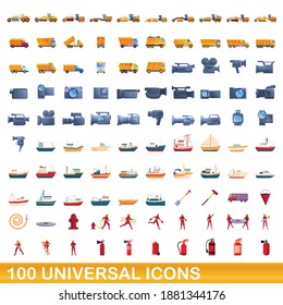 100 universal icons set. Cartoon illustration of 100 universal icons vector set isolated on white background