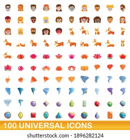 100 universal icons set. Cartoon illustration of 100 universal icons vector set isolated on white background